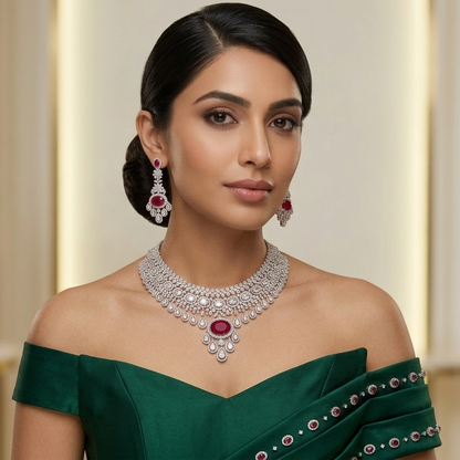 Aabha Ruby and Diamonds Necklace Set