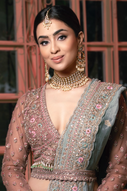 Amreen polki and pearl choker necklace set