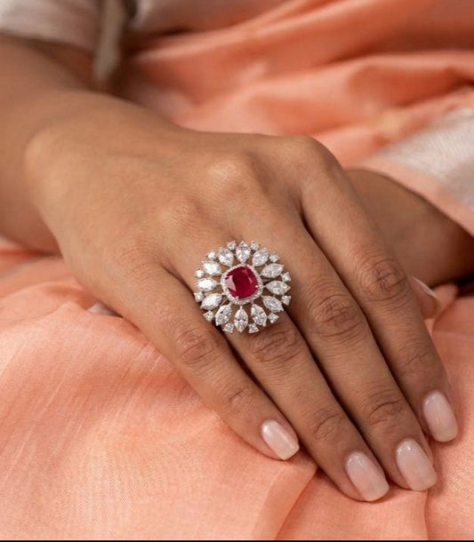 Aadhira Diamond and Ruby Cocktail Ring