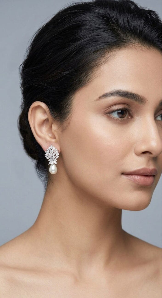 Meher Diamond and Pearl Drop Studs