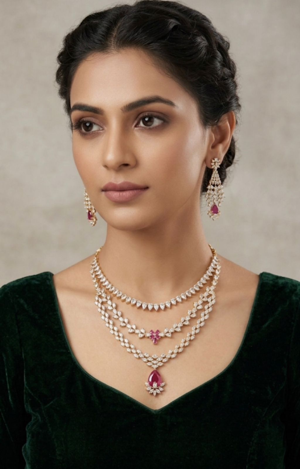 Annamika diamond and ruby studded layered necklace set