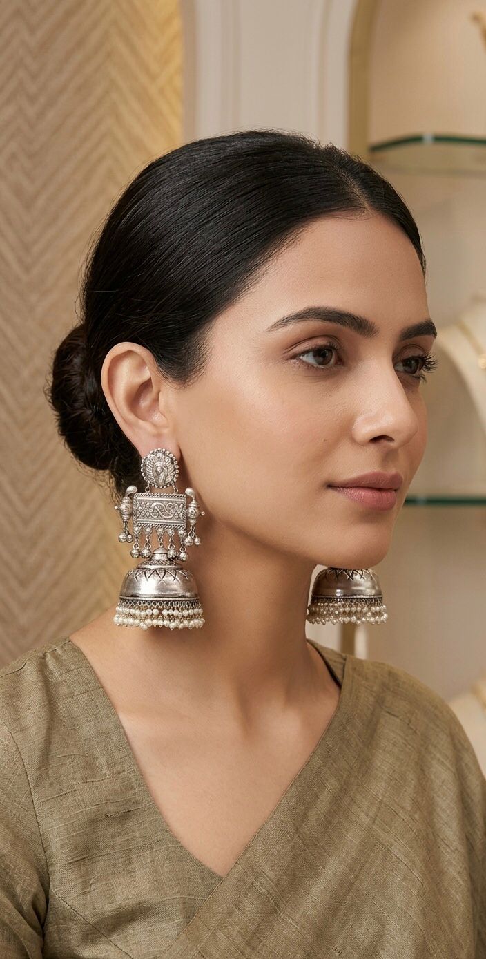 Naseem oversized elephant motif jhumka earrings