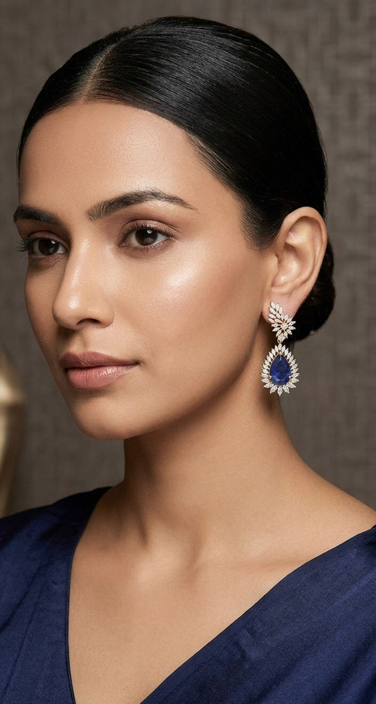 Mihira Diamond Drop Earrings with Sapphire Stone