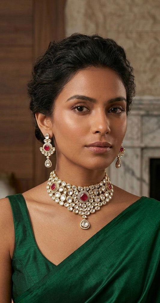 Naaz polki and ruby necklace set