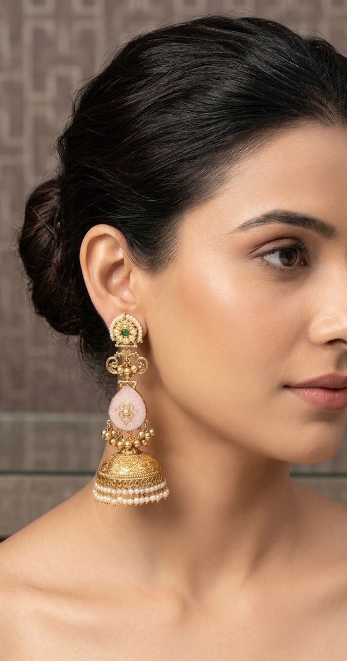 Suhana long gold plated jhumka earrings