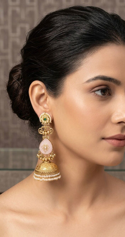 Suhana long gold plated jhumka earrings