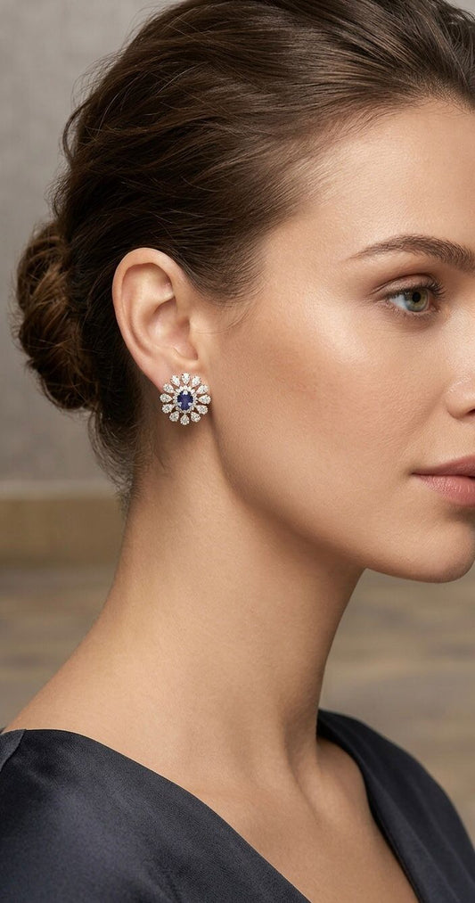 Naira Flower shaped earrings with coloured stone