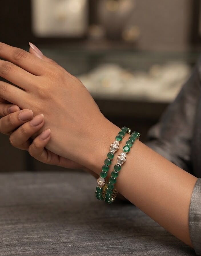 Ameeran Diamond studded emerald bangles