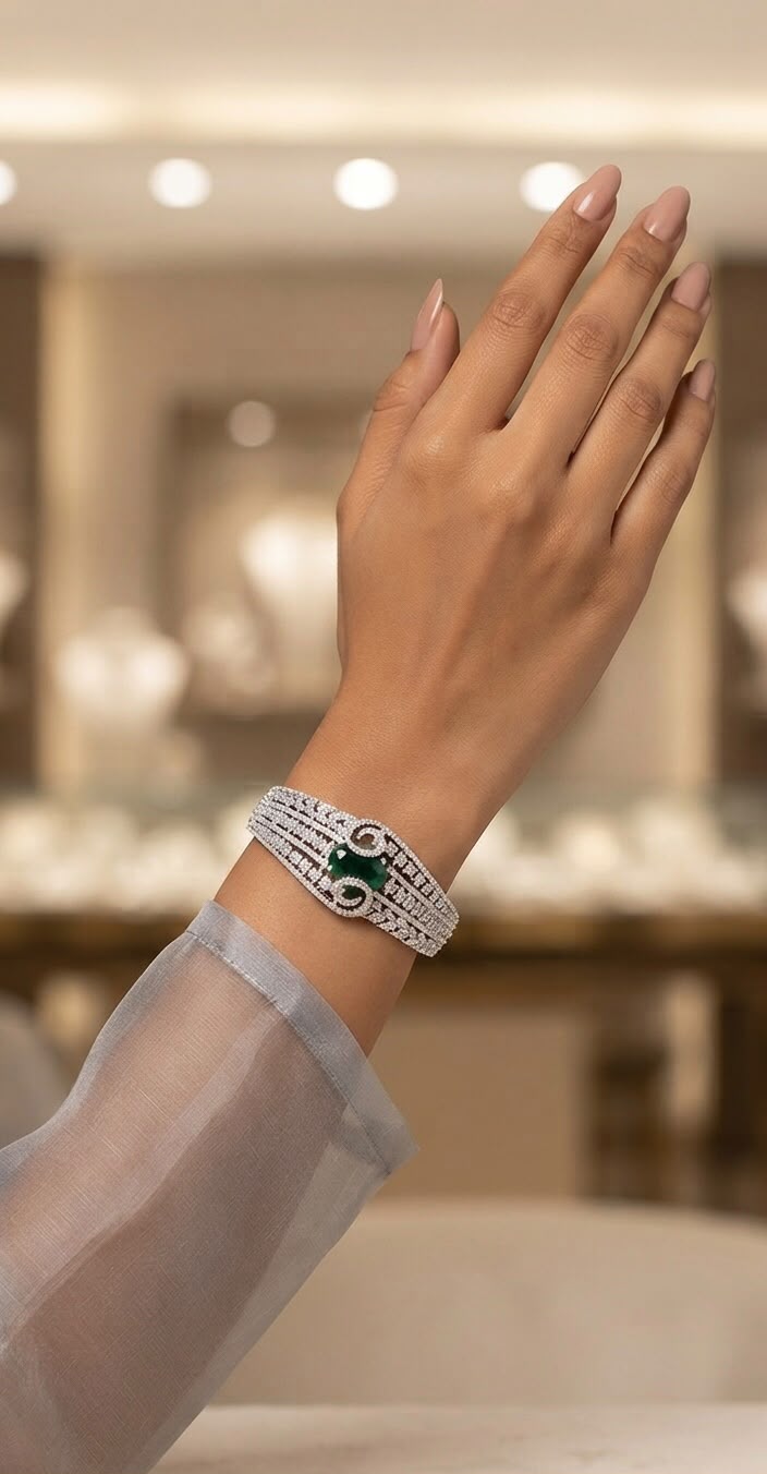 Aara diamond and emerald bracelet