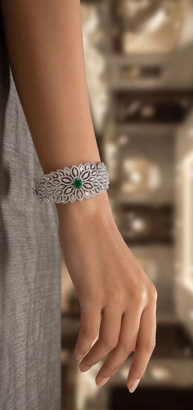 Elena emerald and diamond studded bracelet