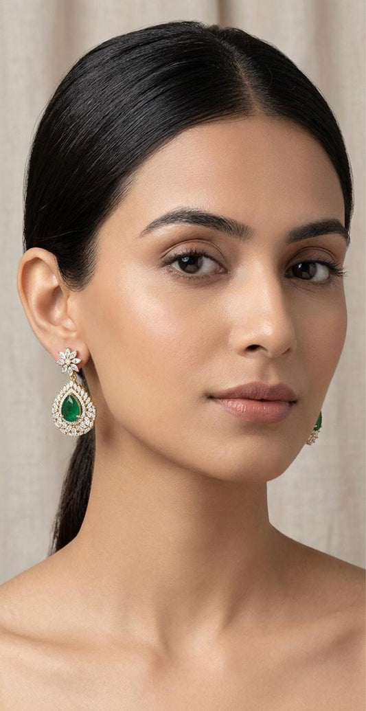 Elina Diamond and Emerald Earrings