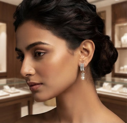 Noor diamond pearl drop earrings