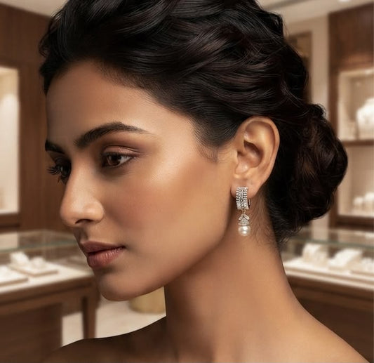 Noor diamond pearl drop earrings