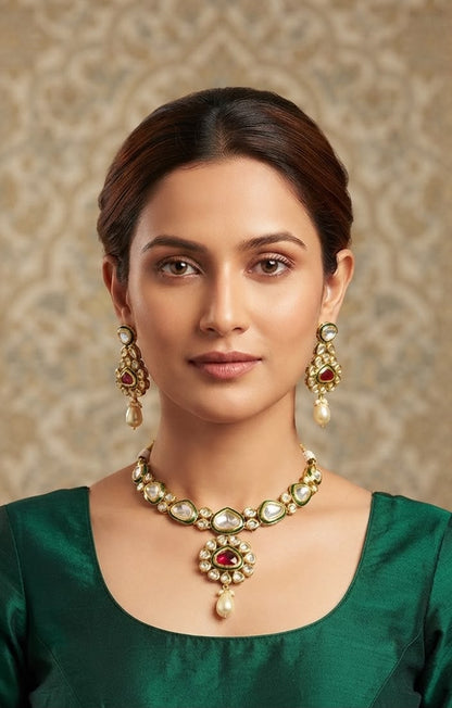 Suhana gold plated meenakari ruby necklace set