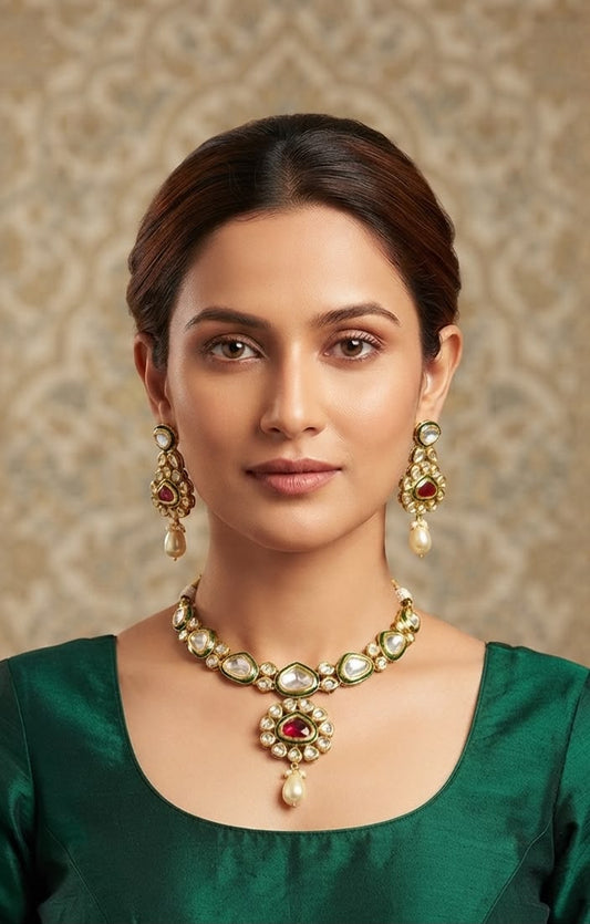 Suhana gold plated meenakari ruby necklace set