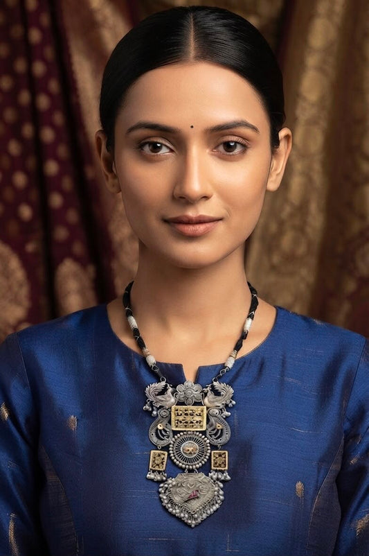 Falguni Long Handcrafted Oxidised Necklace Set