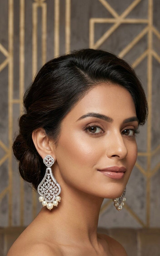 Rosha Diamond and Pearl Earrings