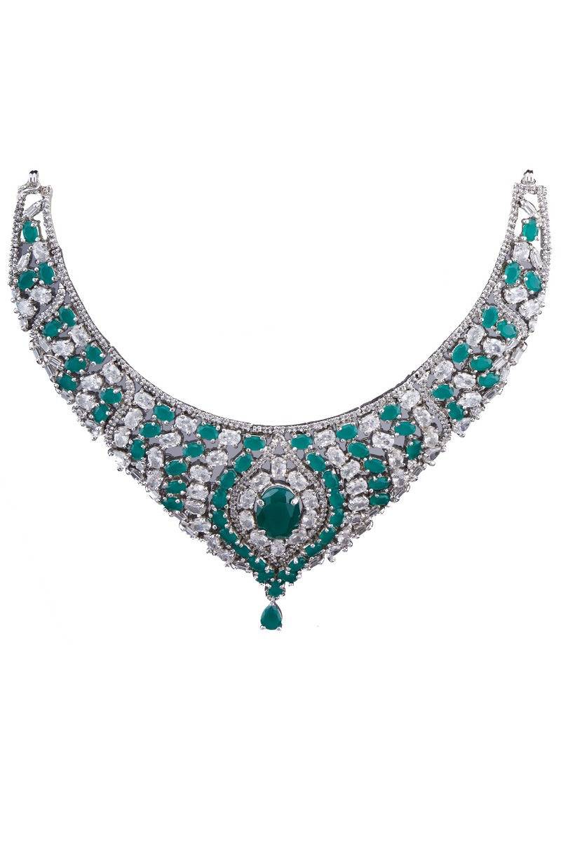 Suhana Diamond and Emerald Necklace Set