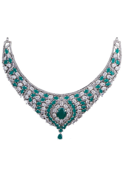 Suhana Diamond and Emerald Necklace Set