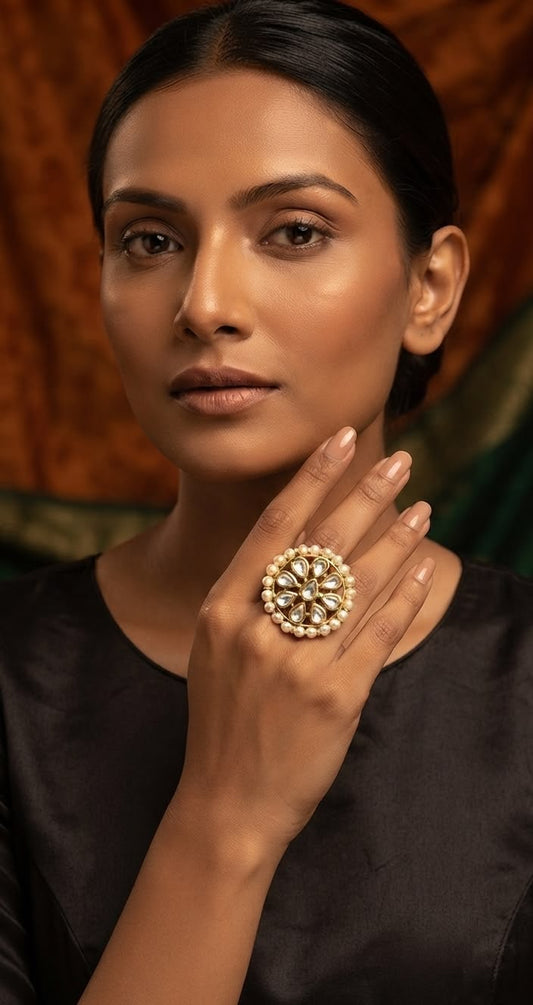 Aara polki and pearl ring