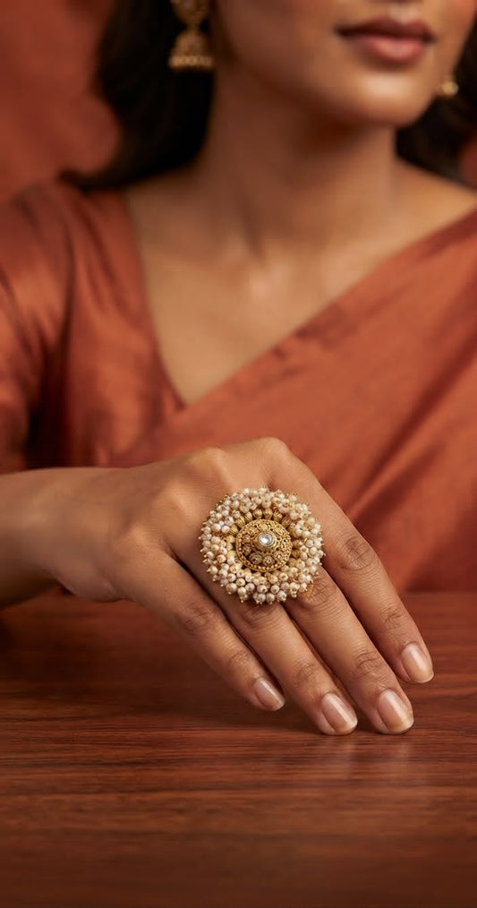 Aisha pearl clustered gold plated ring