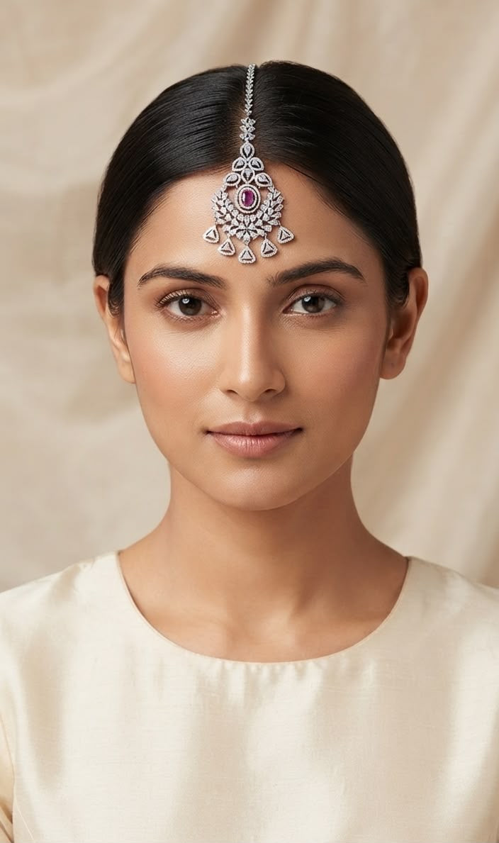Adah Diamond and Ruby studded maangtikka