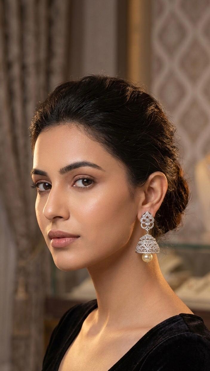 Rosha Diamond and Pearl Earrings