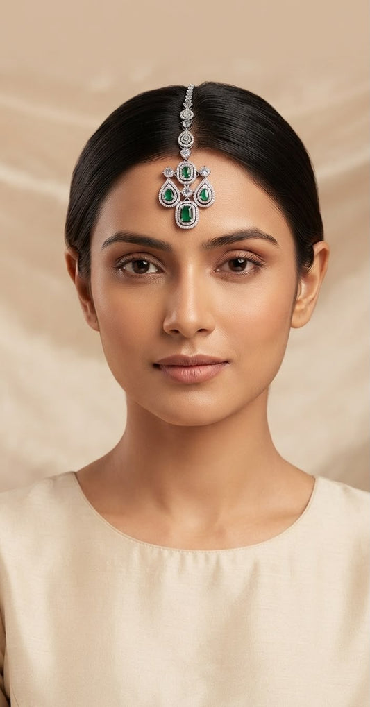 Kimaya Diamond and Emerald studded maangtikka
