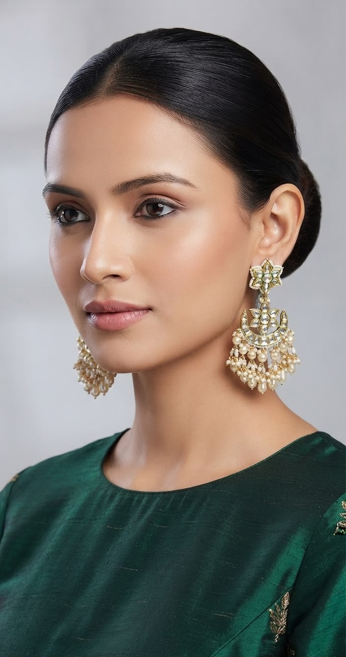 Asma moti and chand earrings