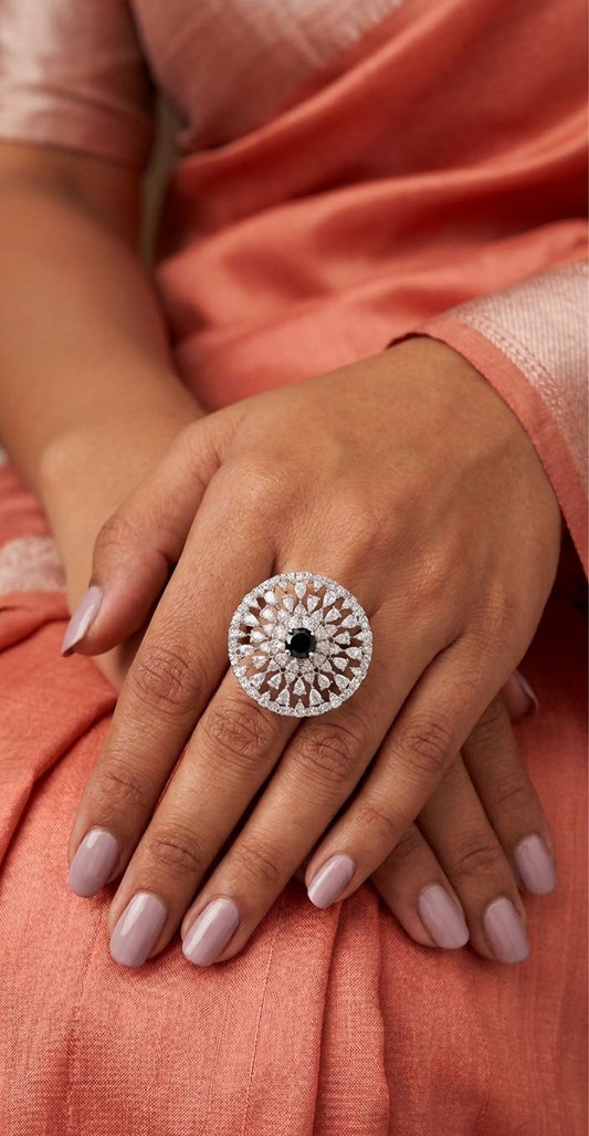 Black Spinel Cocktail Ring