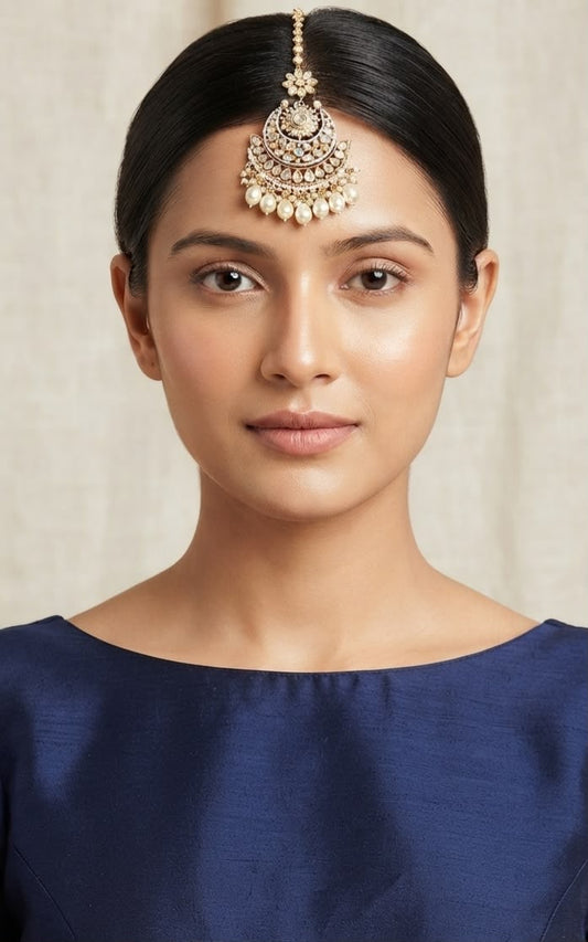 Mehreen Gold plated polki and pearl maangtikka