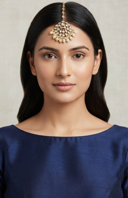 Anaha Gold plated polki and pearl maangtikka