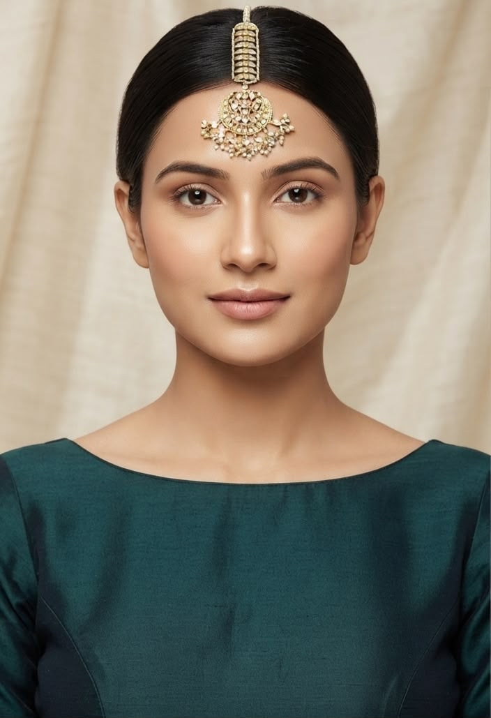 Chandni Gold plated polki and pearl maangtikka