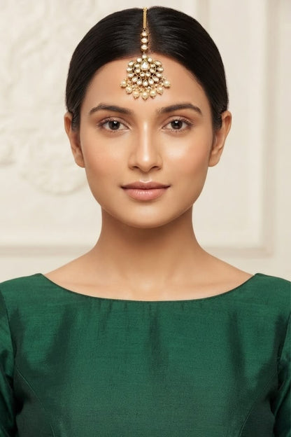 Naseem Gold plated polki and pearl maangtikka