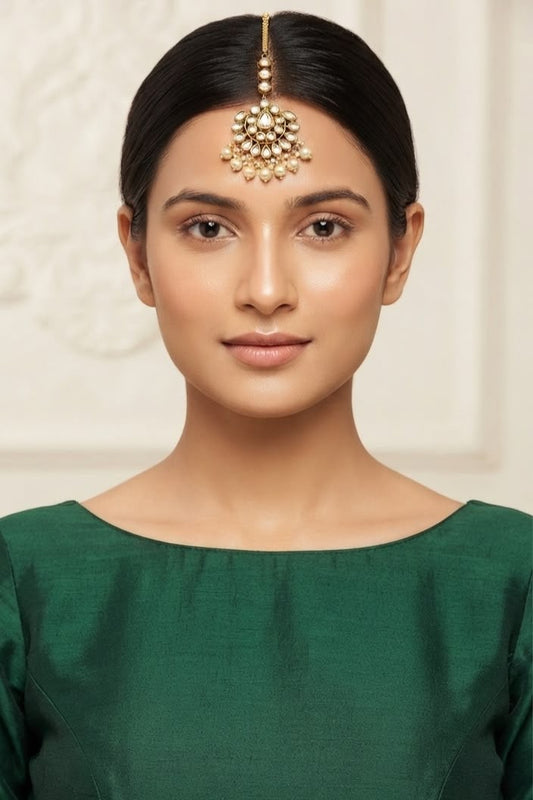 Naseem Gold plated polki and pearl maangtikka