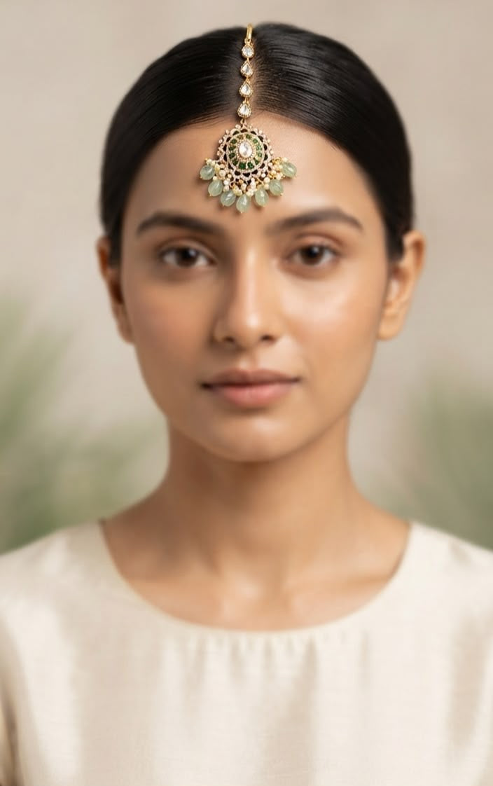 Chandni Gold plated emerald drop maangtikka
