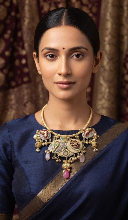 Noor Oxidised necklace with handcrafted meenakari