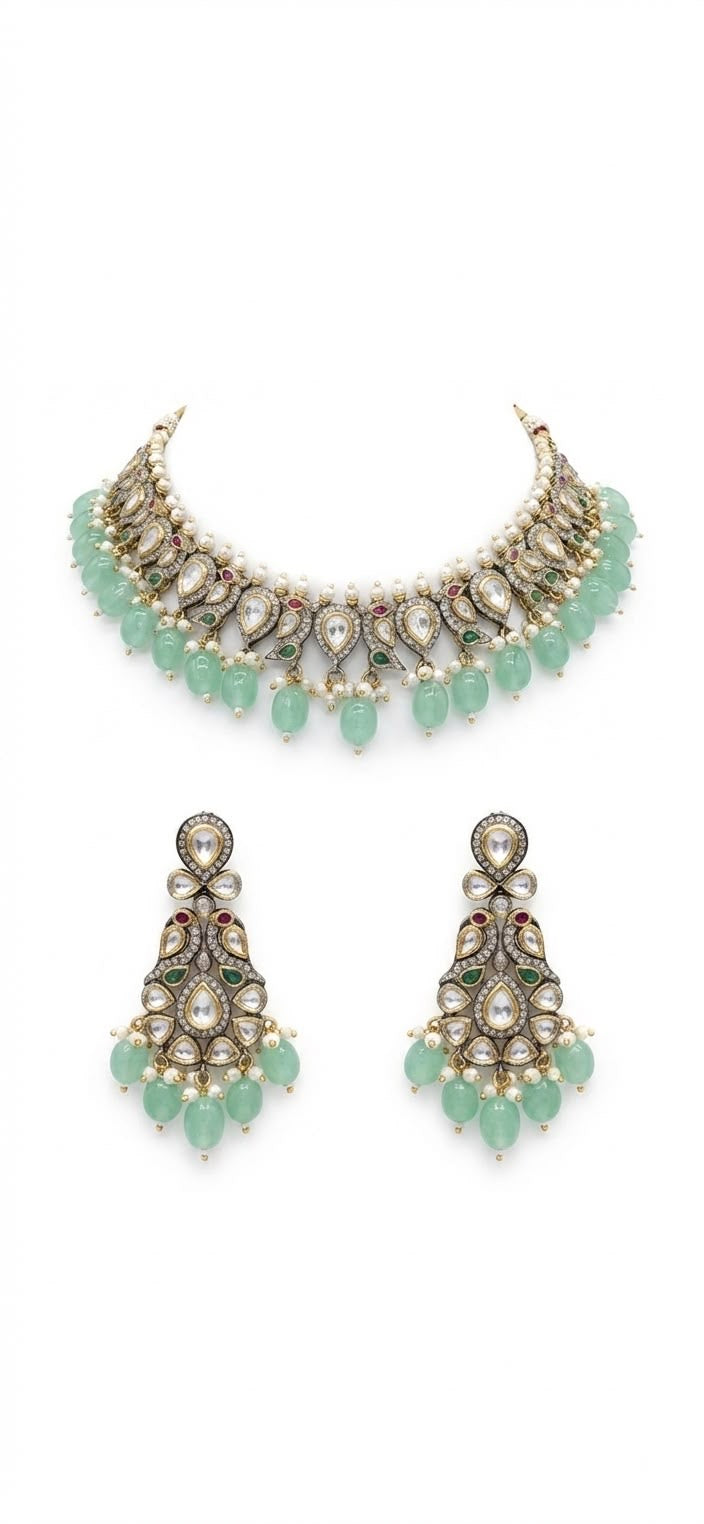 Vintage hued polki necklace set