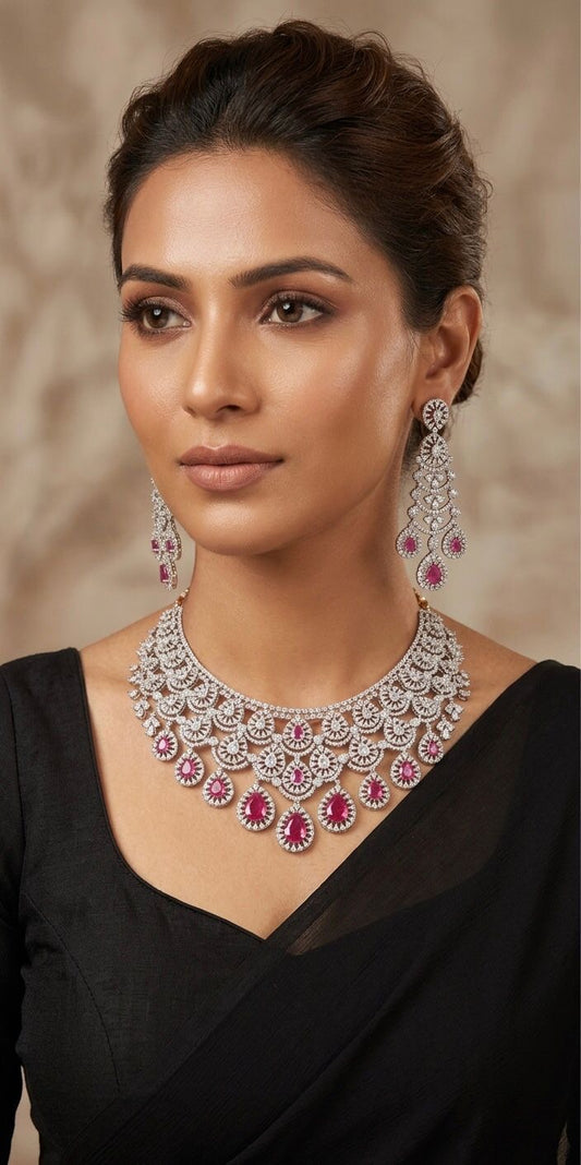 Maharani ruby and diamond studded necklace set