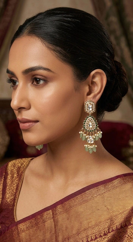 Neesa Polki and Pearl Earrings