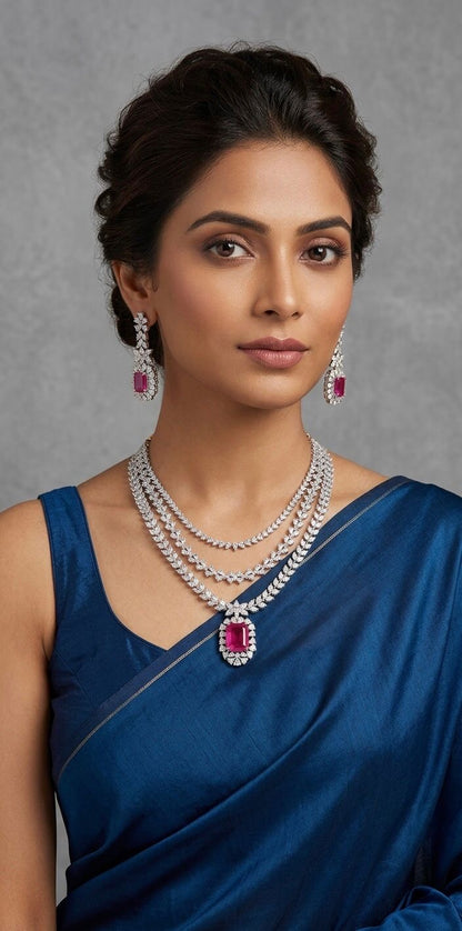 Maharana Diamond studded layered necklace set with ruby stones