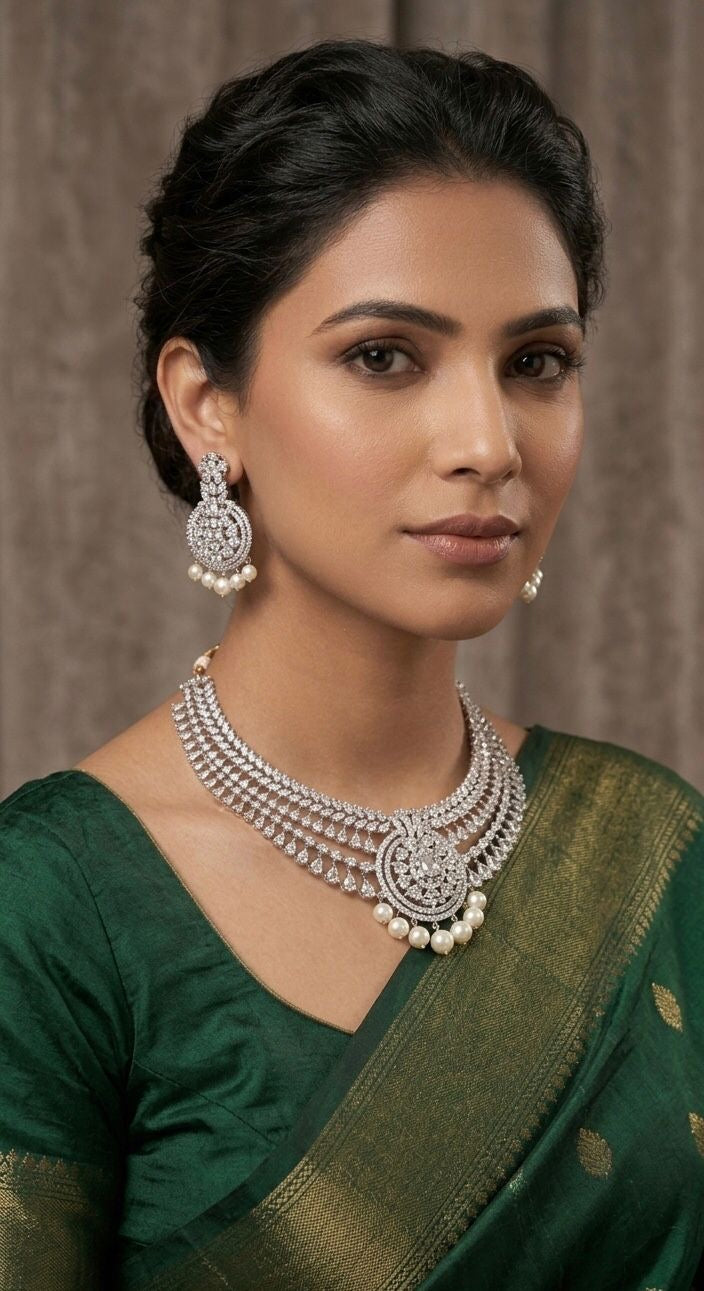 Anaha diamond studded necklace set with pearls