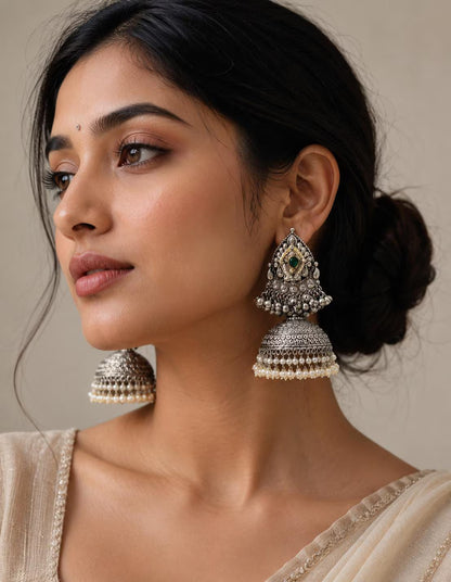 Raha oxidised jhumka earrings