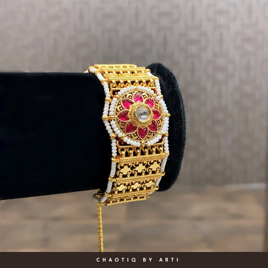 Gold plated tennis bracelet with rubies