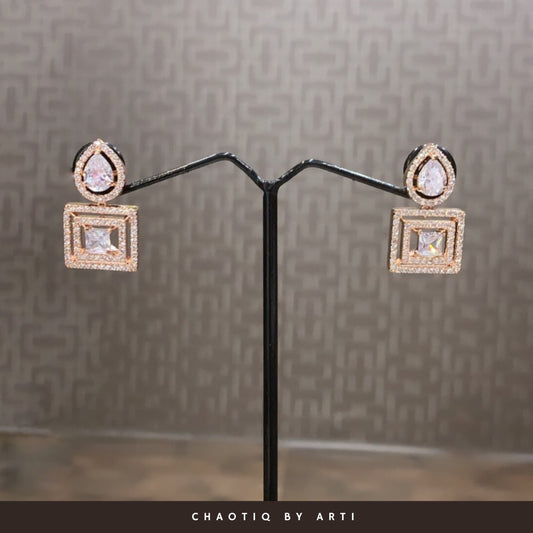 Diamond studded square shaped drop earrings