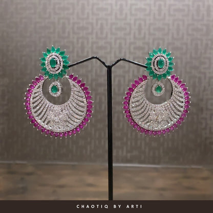 Diamond studded emerald and ruby chaandbali