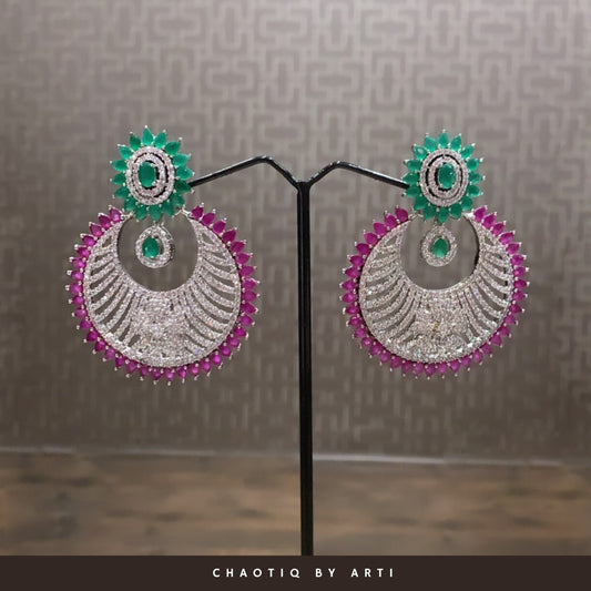 Diamond studded emerald and ruby chaandbali