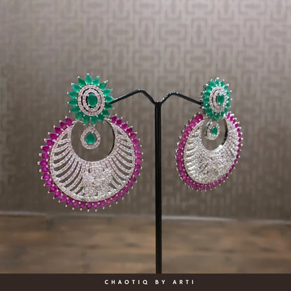 Diamond studded emerald and ruby chaandbali