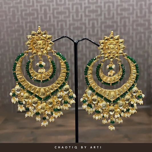 Beeda kundan and pearl chandbali earrings
