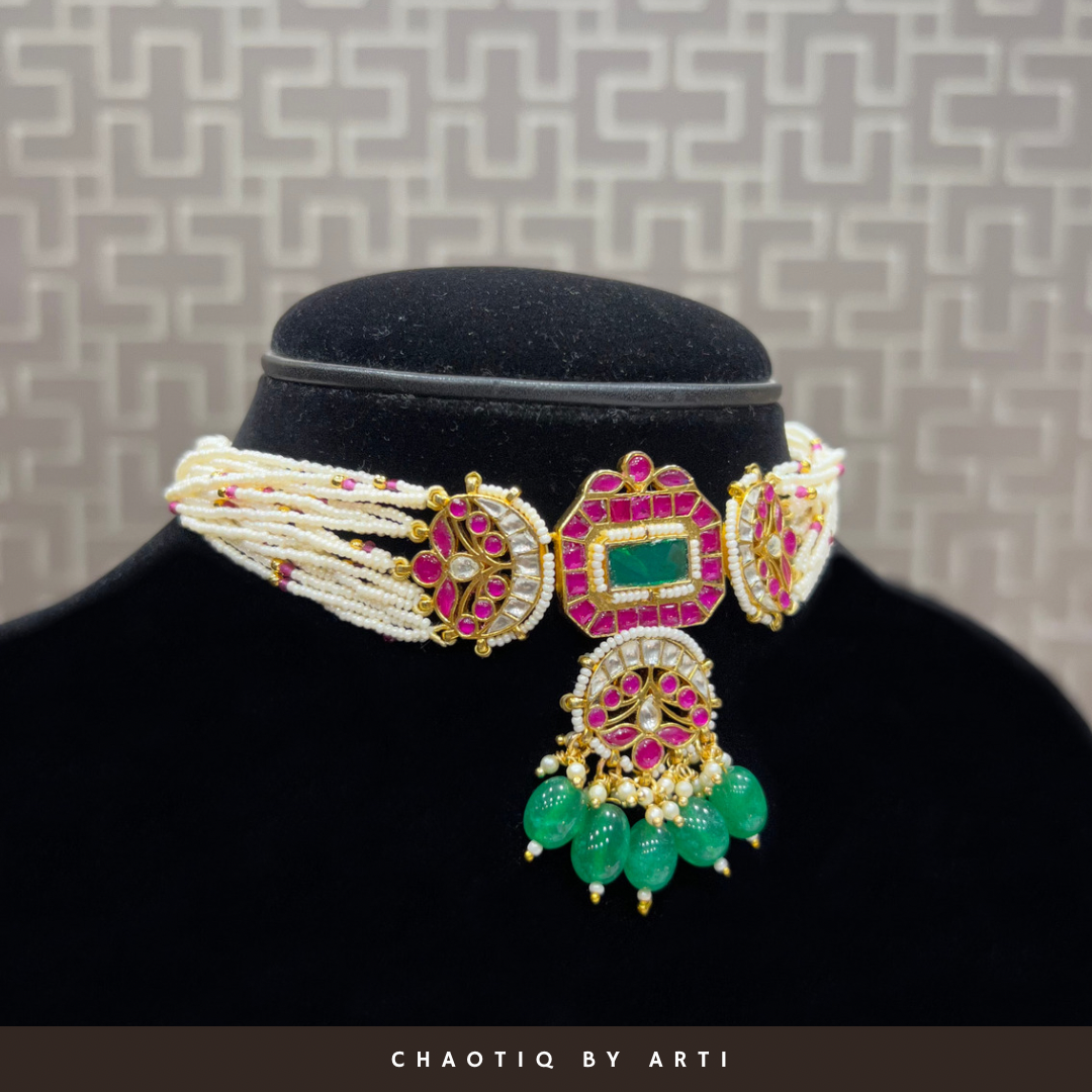 Veera Multi-coloured pearl choker set